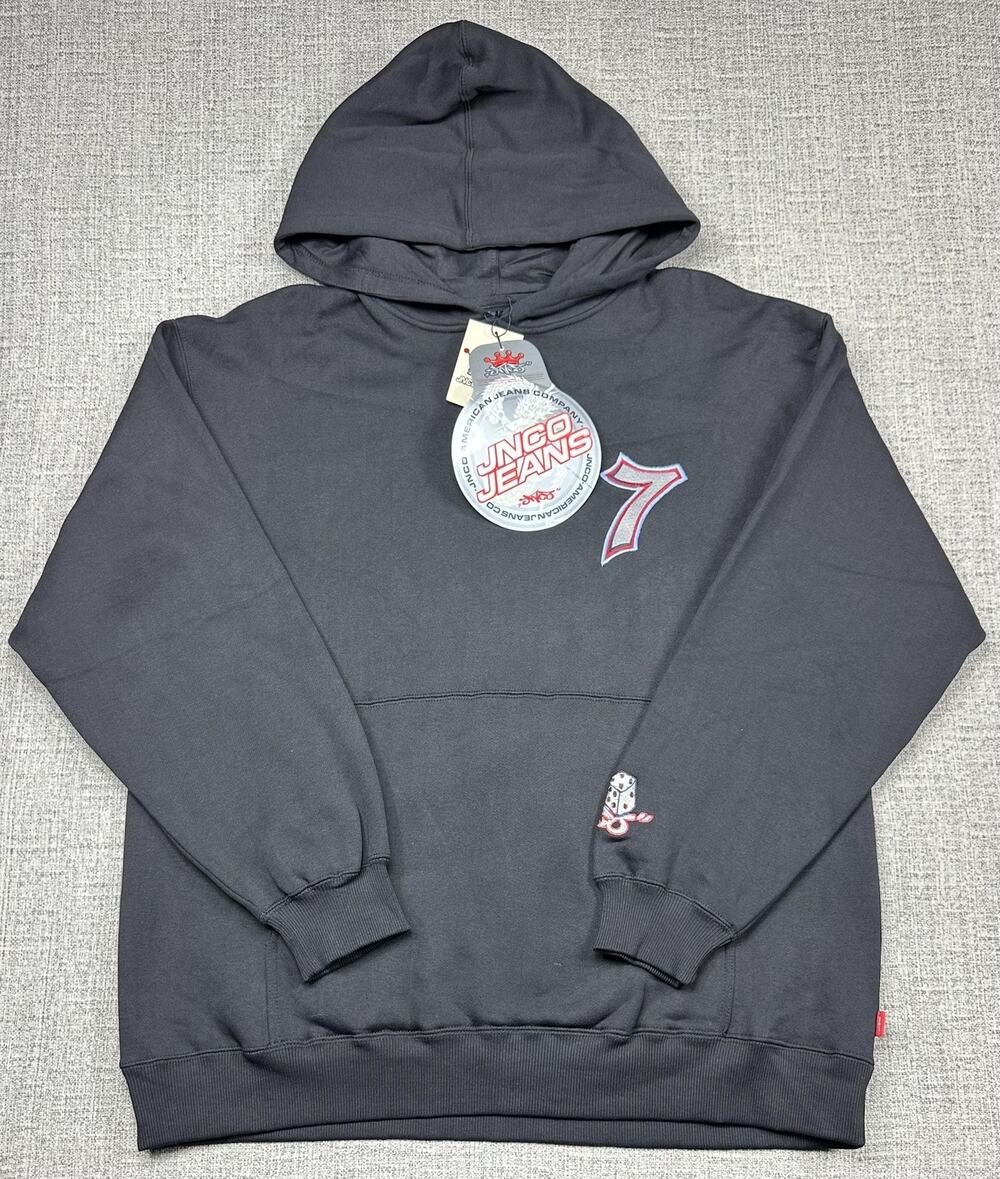 JNCO Jeans Hoodie Mens XL Black Seven Dice Graphic Pullover Sweatshirt NWT